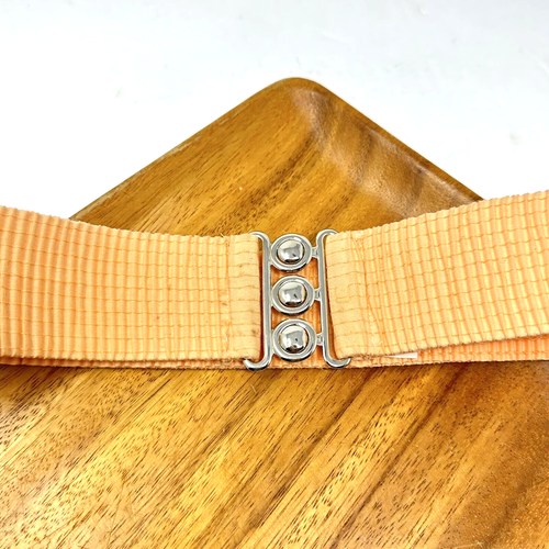 Vintage 80s Womens S PEACH Fantasia Wide Elastic Cinch Belt Metal Buckle