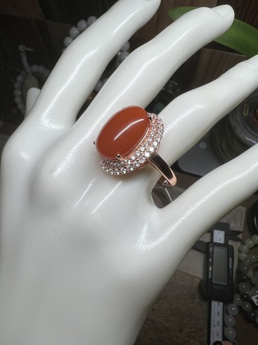 Bague moissanite agate rouge glace Baoshan 100 % naturelle sertie de base en argent 925 保山南红河湾冰红戒指 - Photo 2 sur 10