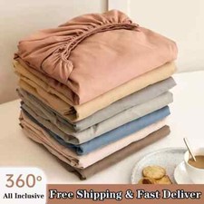 Soft Cotton Fitted Bed Sheet with Elastic Band Solid Color Mattress Cover for Si