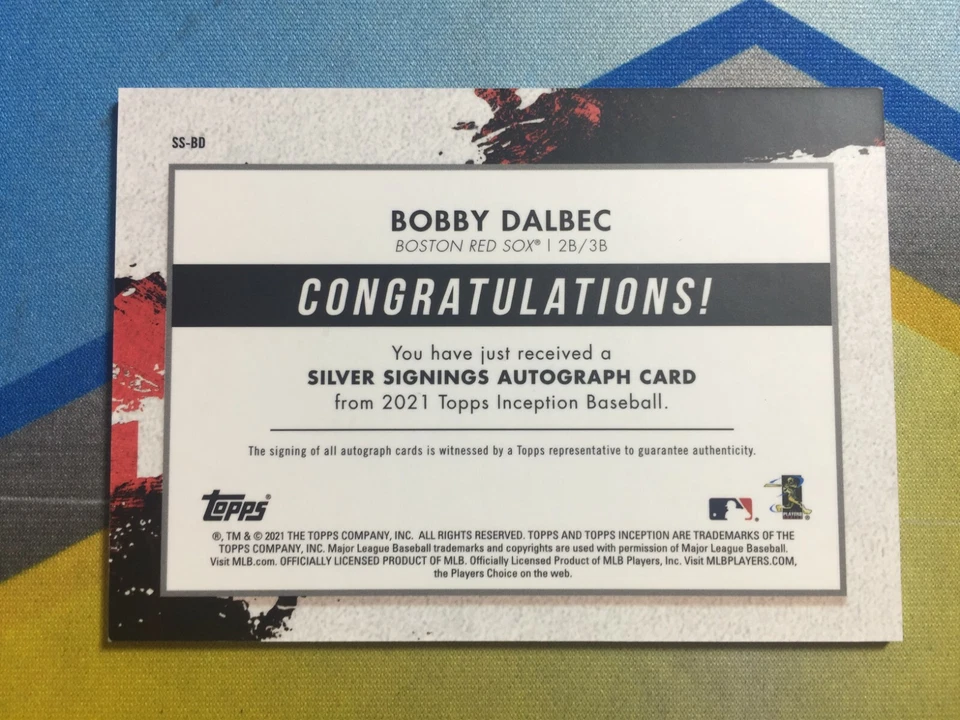 2021 Topps Inception BOBBY DALBEC Boston Red Sox Rookie Silver Signing Auto /100 - Image 2 of 2