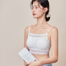 100 Mulberry Silk Women Lace Bandeau Wireless Bra Mini Camisole Half Cami TA256