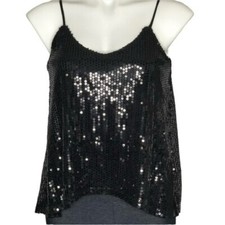 Camiseta sin mangas Maite Perroni lentejuelas negra, nueva con etiquetas, mediana