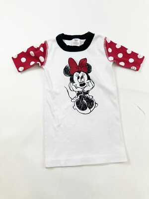 Hanna Andersson Disney Minnie Mouse Pajama Shirt Girl 6 7 White Red Sleeves Top