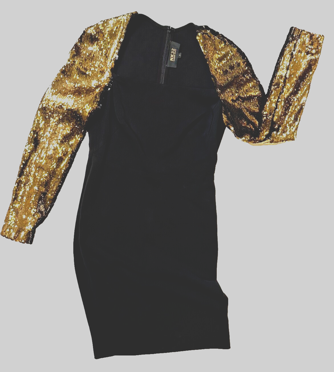 Vintage NK32 Naeem Khan Women's Gold Sequin Sleeved Evening Black Dress  Size 2 | eBay