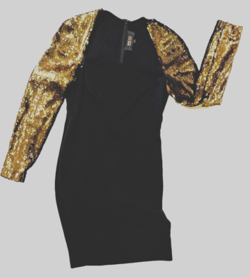 Vintage NK32 Naeem Khan Women's Gold Sequin Sleeved Evening Black Dress  Size 2 | eBay