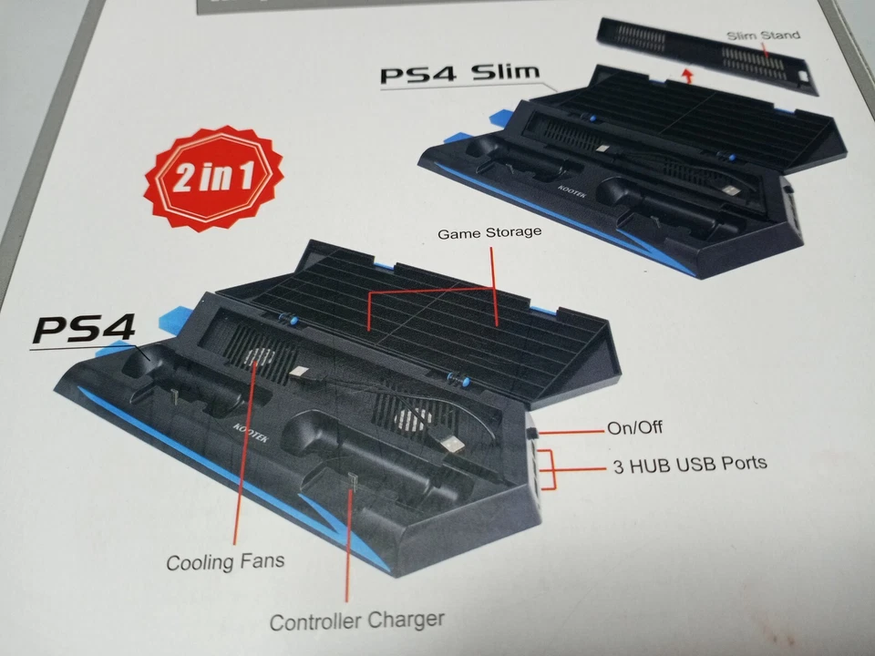 NEW/Kootek Vertical Stand for PS4 Slim with Cooling Fan - Controller Charging  - Image 3 of 3