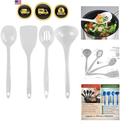 100% Melamine Kitchen Utensil Set, Non Scratching Ladle, Spoon, Slotted Spoon...