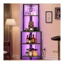 Homiflex Corner  4 Tier Shelf With Led Lights Charcoal Gray