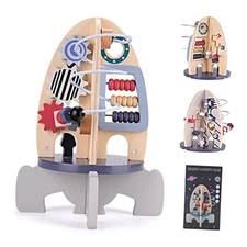 Space Wooden Activity Cube Toys for Baby, Montessoritoys for 1 Year Old Rocket
