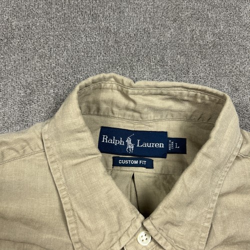 Ralph Lauren Hemd Herren Large Custom Fit Braun Leinen Seide Button Down Pony - Bild 3 von 9