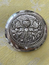 Sterling Silver  Antique Floral Swirl Repousse Compact