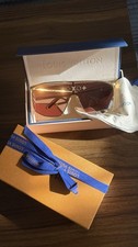 Authentic Louis Vuitton Z1717U Shield Sunglasses Gold Metal Frame Brown Tinted