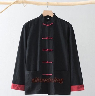 Tang suit Coat Chinese style Men Long sleeve Cotton linen Jacket Buckle Han Fu