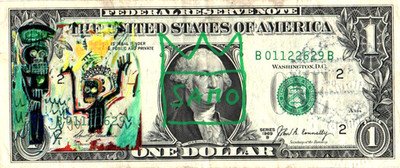 Jean Michel Basquiat  1 Dollarnote Original SIGNIERT + SKIZZIERT + US - Stempel