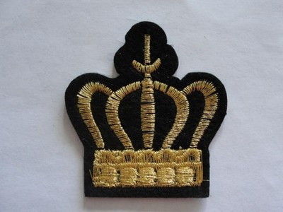 Gold Metallic Crown on Black Embroidered Iron On Patch 2 Inch