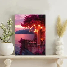 Italian Seaside Red Framed Canvas Stretched Ready to Hang 50x40 Home decor Gift