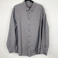 Eddie Bauer Gray Plaid Relaxed Fit Cotton Flannel Button Down Shirt Men Tall XL