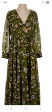 Madewell Green Blue Floral Tiered Midi Dress Women's XXS Long Slv