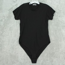 Reformation Bodysuit Women Small Crew Lightweight Soft Knit Snap Relaxed Black