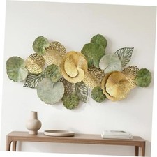 51" Large Wall Decor 3D Lotus Leaf Metal Wall Art for Living Room - Green Gold