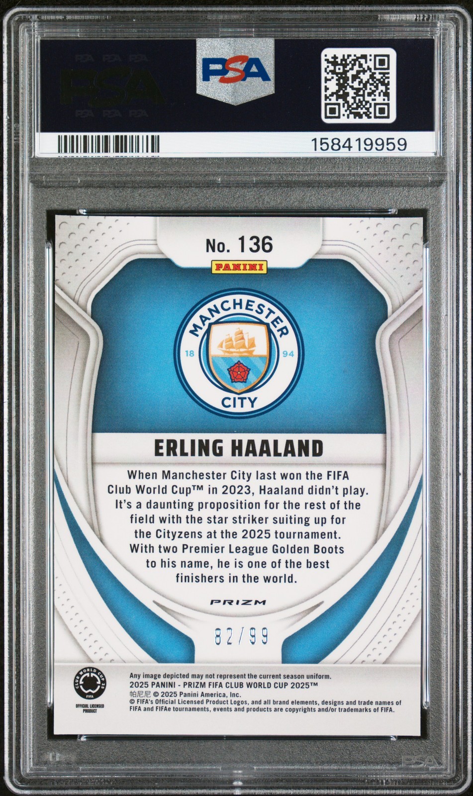 2025 PANINI PRIZM FIFA CLUB WORLD CUP ORANGE GLITTER ERLING HAALAND 82/99 PSA 10 view 2