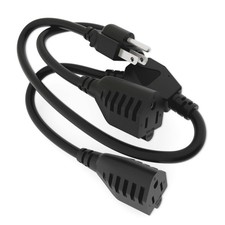 Power Cord Extension Splitter, NEMA 5-15P to NEMA 5-15R x 2, 16 AWG, 13A, 1