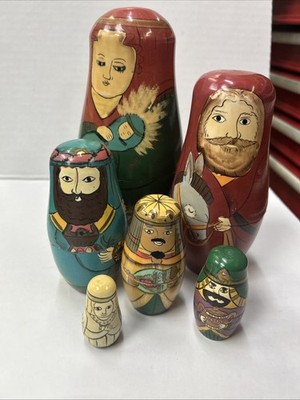 Authentic Models Russian Nesting Dolls Wooden Nativity Stacking Dolls Set 6pc