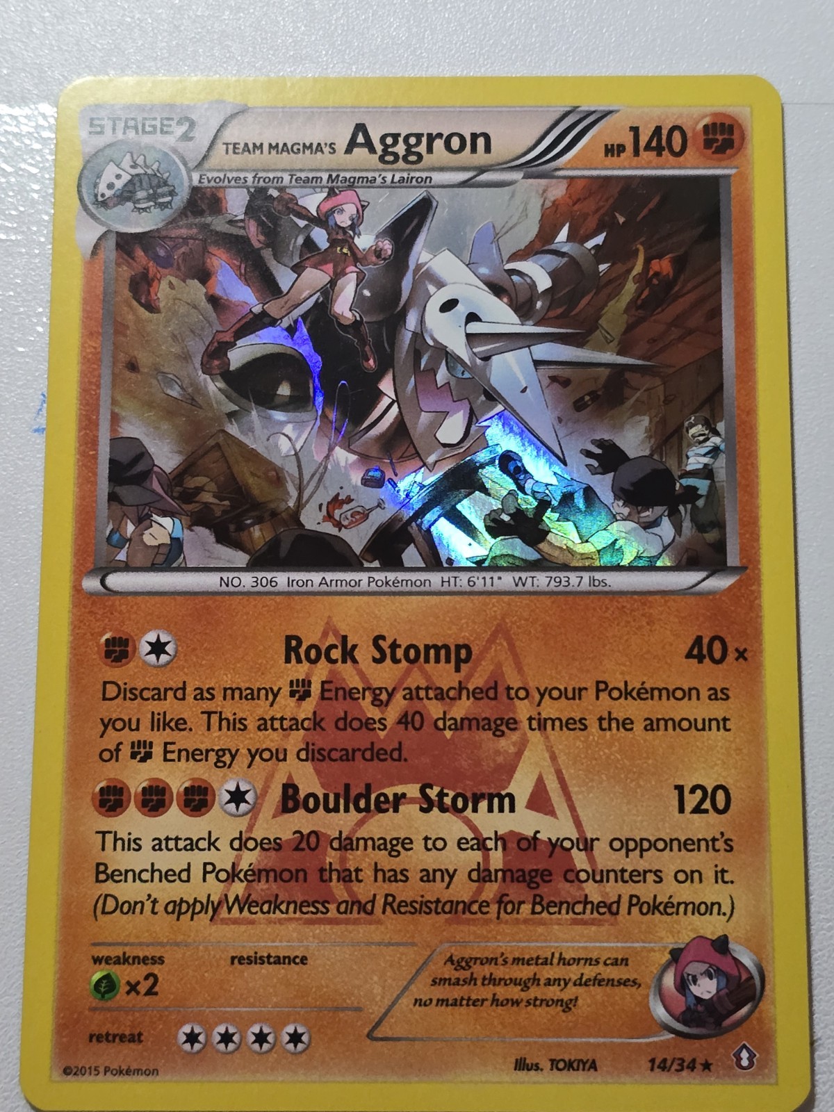 Team Magma's Aggron 14/34 Holo Rare Double Crisis Pokémon Card