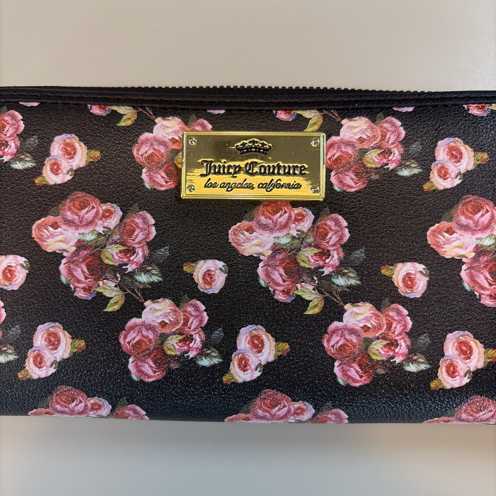 Juicy Couture Wallet Floral Black Pink Roses Multiple Compartments Wristlet image 2