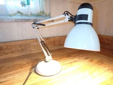 Industrial LuxoStyle Articulating Swing Arm White Metal Portable Table Desk Lamp