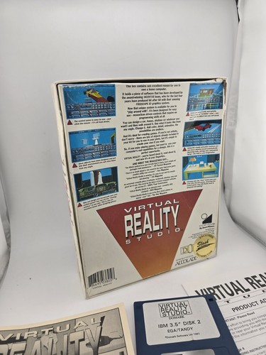 Vintage 1991 IBM PC VIRTUAL REALITY STUDIO Domark software E3 Big Box PC 3,5 disco - Foto 7 di 7