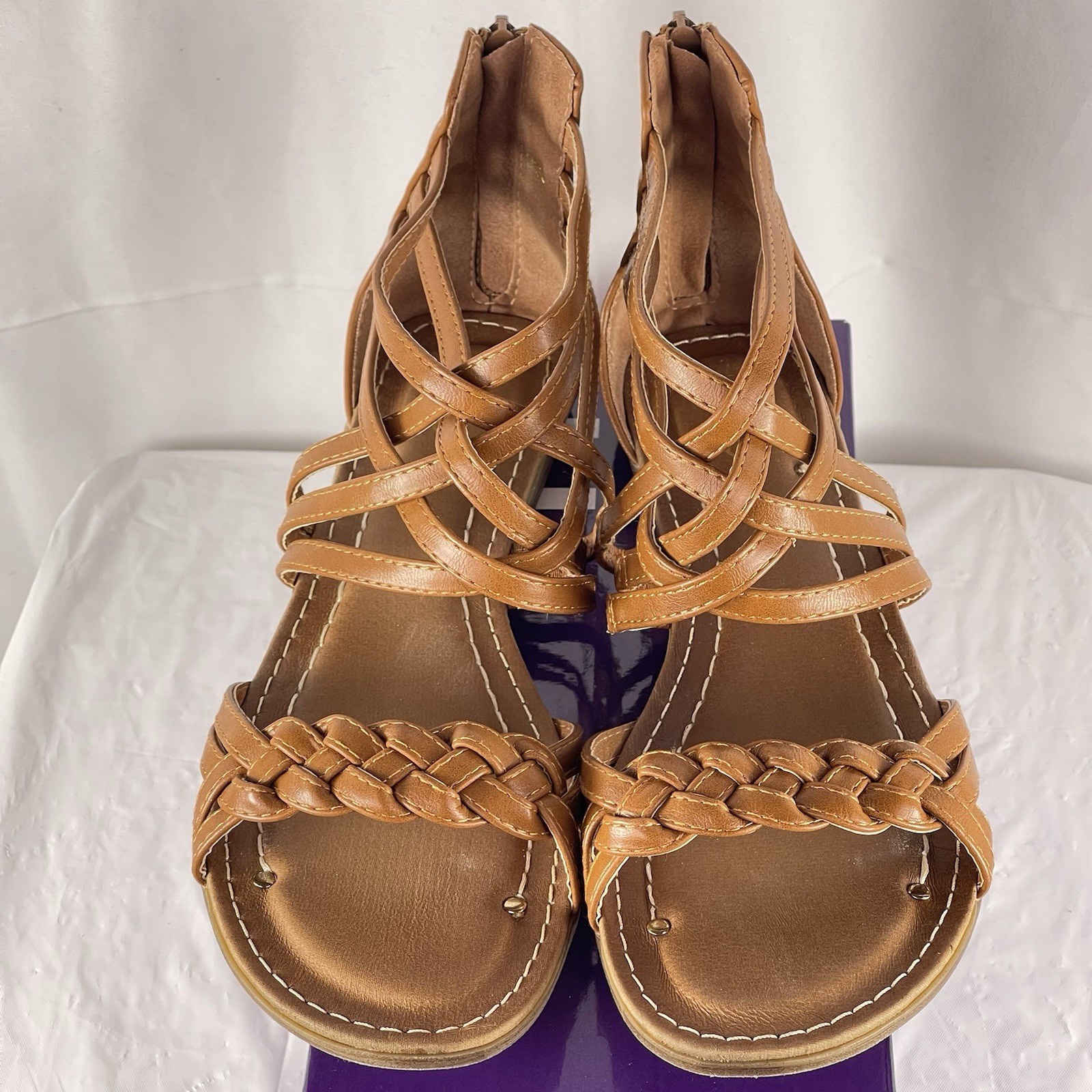 Ollio Women’s Brown Gladiator Sandals Braided Strappy Flat Size 11