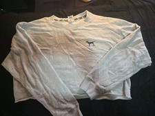 Medium M Victoria's Secret PINK Cropped Sweatshirt Gray Preowned Light Staining