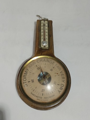 Vintage Barometer Wood Stormy Rain Change Fair Very Dry Made In France 8"
