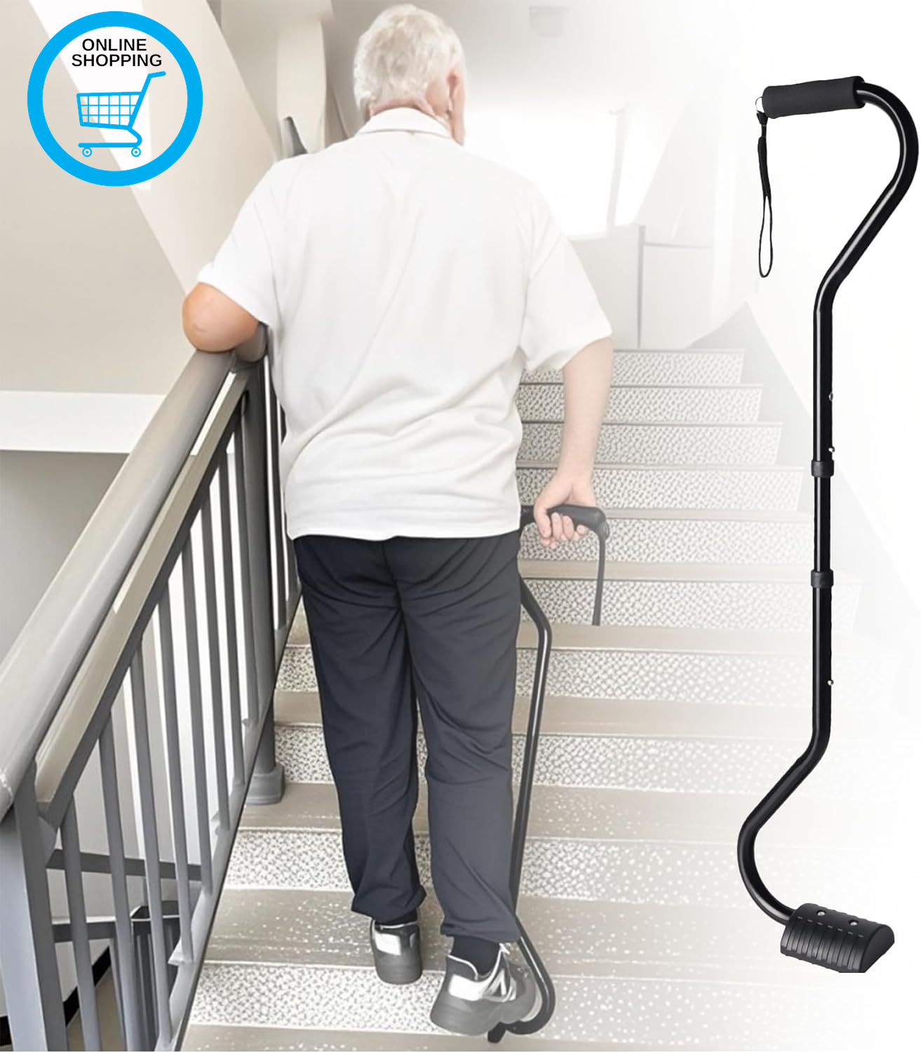 Stairs Walking Stick for Elderly and Disabled, Walking Cane for Stairs with Leg