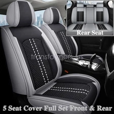 For Nissan Car Seat Cover 5 Seat Covers Front + Rear Faux Leather Protector Gray