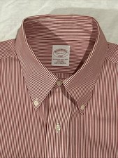 BROOKS BROTHERS Men's Red Striped Oxford Button Up Shirt L/S Cotton 346 16.5 6/7