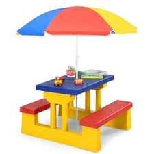 Honeyjoy Kids Picnic Table Set W/Removable Umbrella Indoor Outdoor Garden Patio