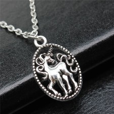 Antique Silver Unicorn Pendant Necklace 24x15mm Vintage Jewelry for Women