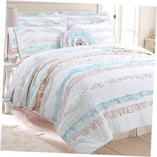 Emma Light Pink Blue Girly Romantic Lace Bold Striped Twin Pink Blue Ruffle