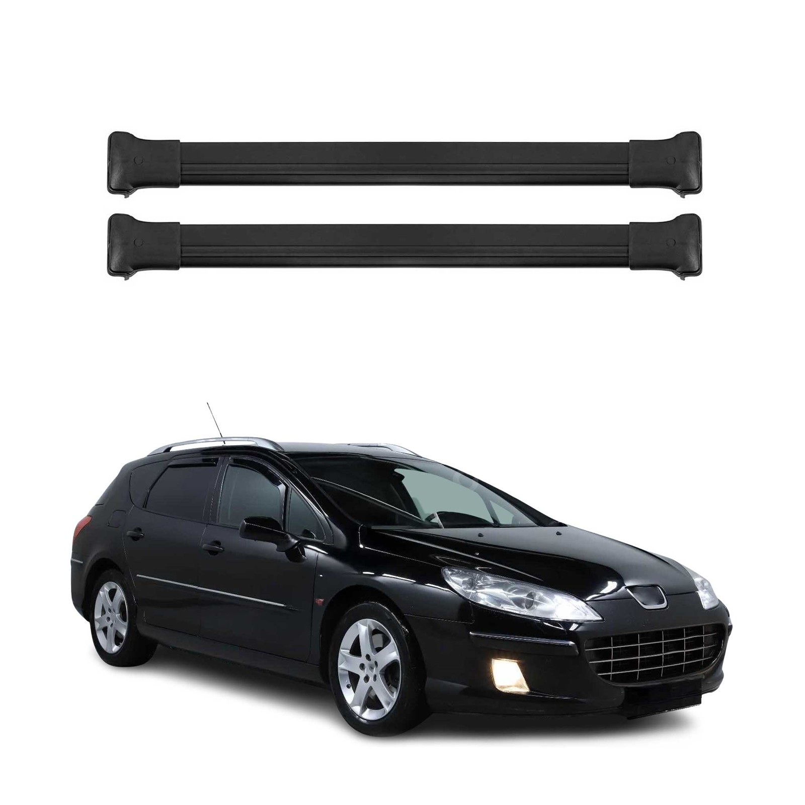 Barres de toit transversales pour Peugeot 407 SW 2005-2011 en aluminium noir