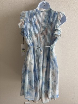 Calvin Klein Women Blue Multi Printed Flutter Sleeve A-Line Mini Dress NWT  4P | eBay
