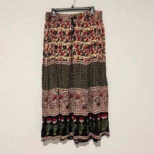 Indian floral boho mixed print maxi skirt black pink free size