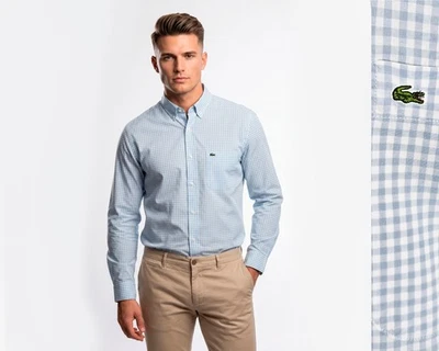 Chemise homme LACOSTE bleu à carreaux coupe régulière manches longues taille 42 - Photo 1/4