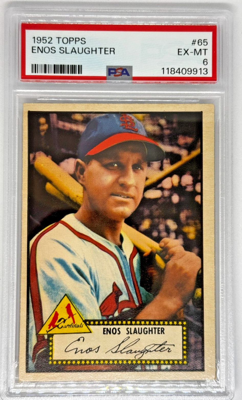 1952 TOPPS #65 ENOS SLAUGHTER RED BACK Cardinals - PSA 6