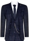Mens 3 Piece Wool Suit  Navy Blue Tweed Check Peaky Blinders 1920 Gatsby Formal