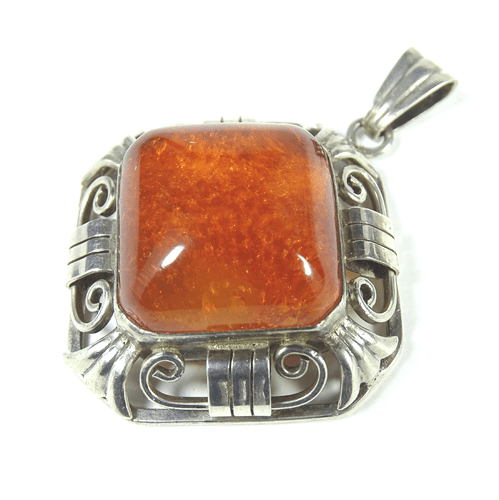Antiker Georg Kramer Silber Anhänger mit Bernstein Silver Amber Pendant 1930s - Bild 4 von 7