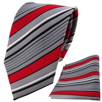 Tigertie Designer Krawatte + Einstecktuch Rot Grau Silber Schwarz Gestreift