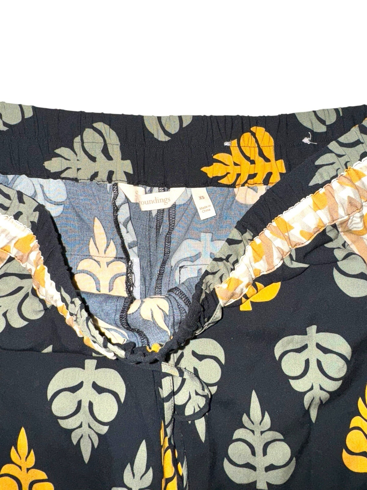 ALTRA Pantalone Palazzo Morbido Dintorni Nero Stampa Foglia Elastico Vita Tg XS NUOVO SENZA ETICHETTE