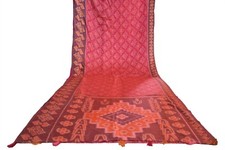 FNC Vintage Saree Indian Pink Woven Ikat Blend Silk Sari Craft Fabric 5YD